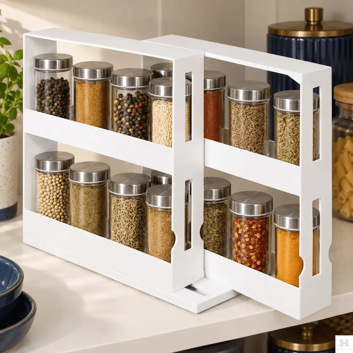 Spice Rack | Two-Tier Swivel | Holds Up to 20 Bottles