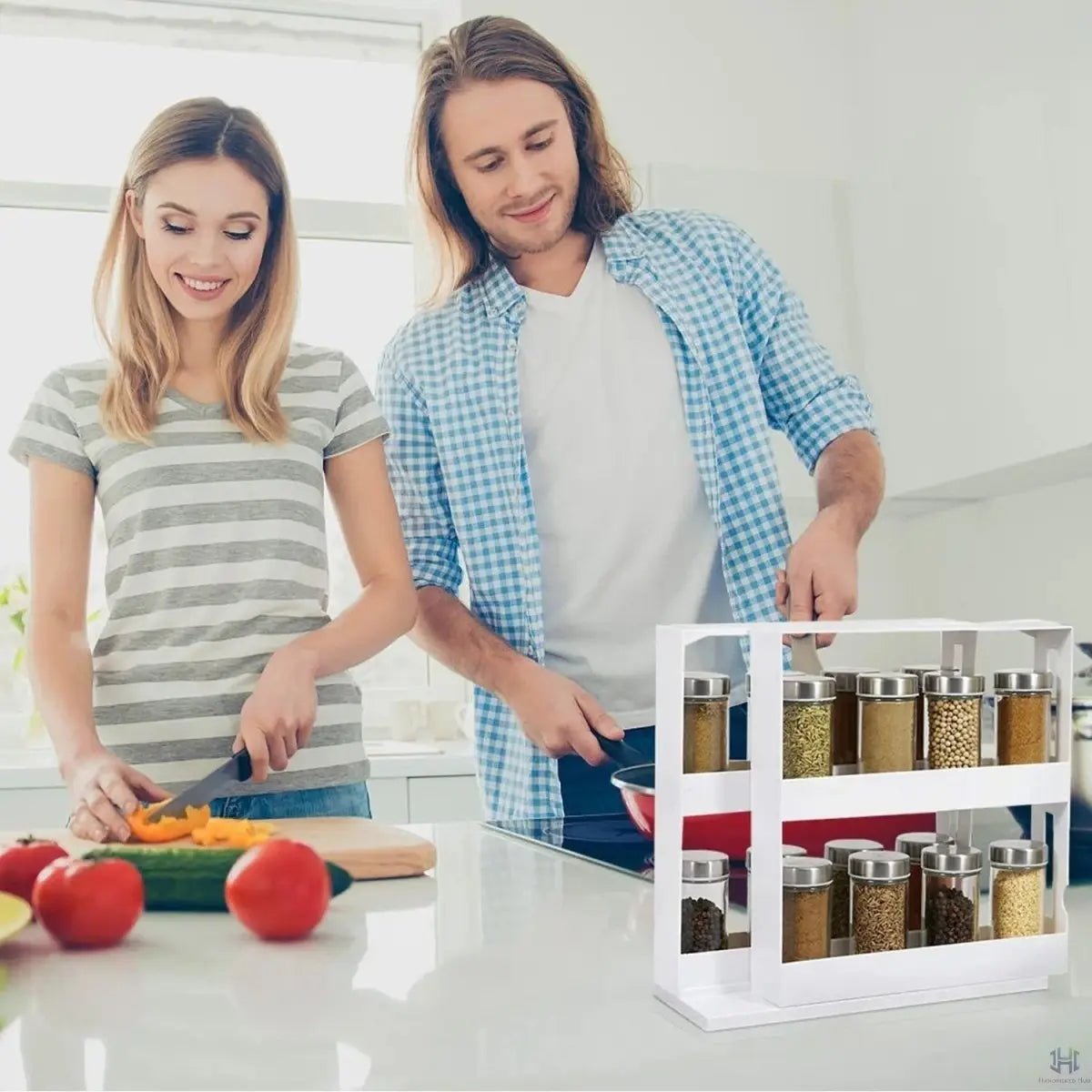 Spice Rack | Two-Tier Swivel | Holds Up to 20 Bottles