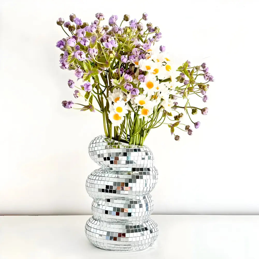 Spiegel-Fliesen-Vase | Spiralförmige Spiegel-Fliesen & Kompakte Fläche | 10 x 13,5 cm