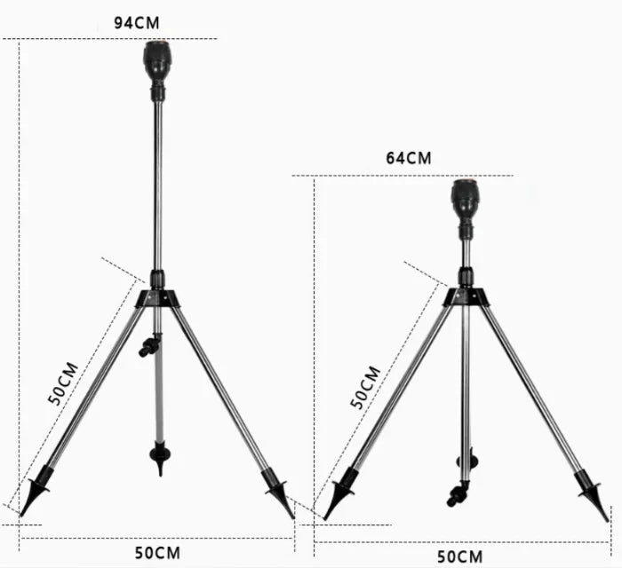 Garden Sprinkler | 360° Rotating Head | Stainless Steel Tripod
