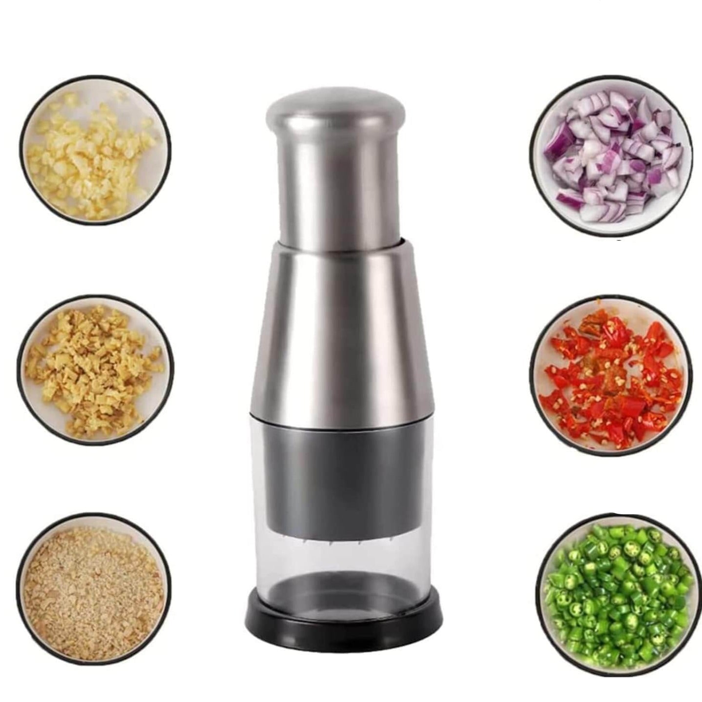 Vegetable Chopper | Stainless Steel Zigzag Blade | Integrated Bowl Base