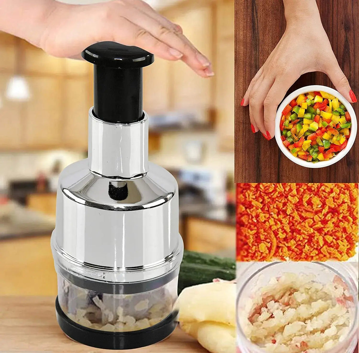 Vegetable Chopper | Stainless Steel Zigzag Blade | Integrated Bowl Base