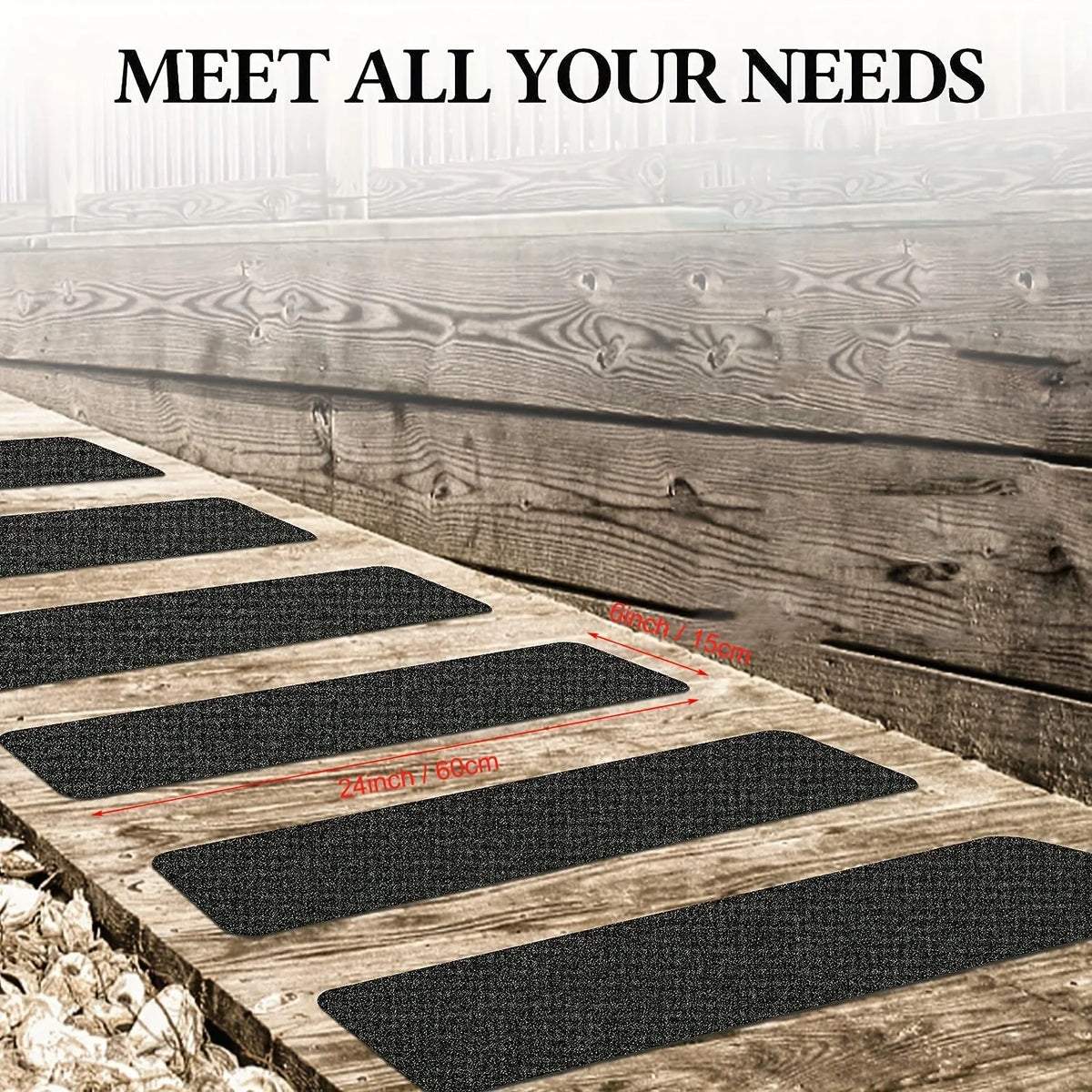 Stair Tread Strips | 80-Grit High Traction & Weatherproof Rubber | Pack of 10