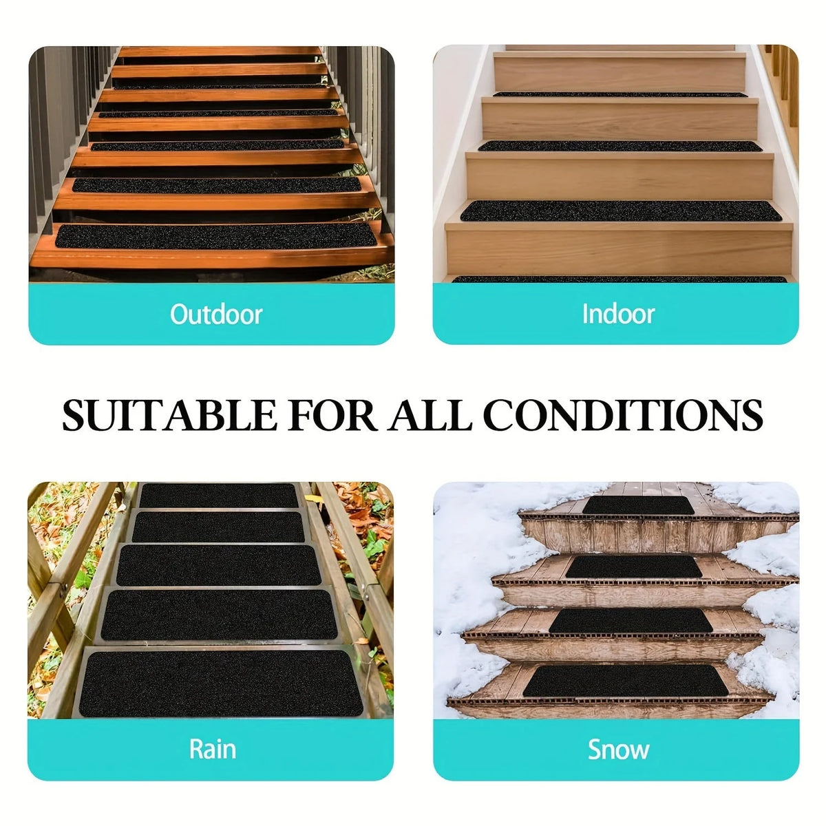 Stair Tread Strips | 80-Grit High Traction & Weatherproof Rubber | Pack of 10