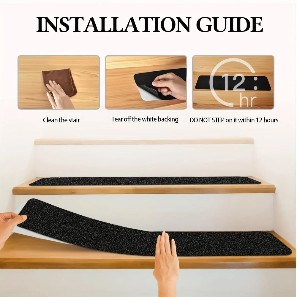 Stair Tread Strips | 80-Grit High Traction & Weatherproof Rubber | Pack of 10