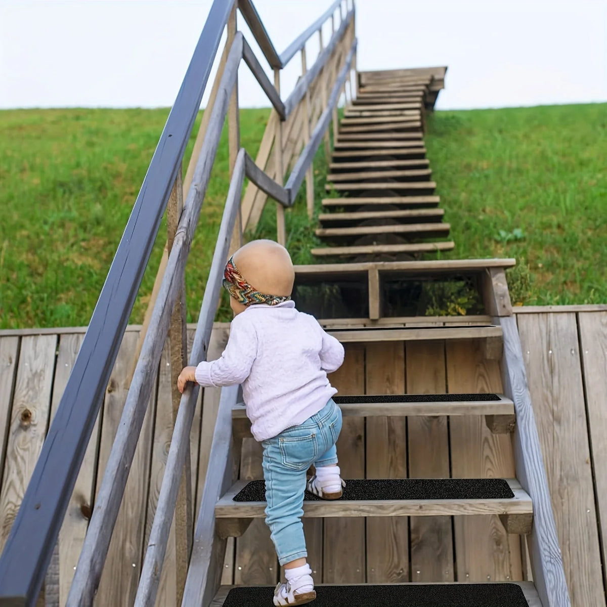 Stair Tread Strips | 80-Grit High Traction & Weatherproof Rubber | Pack of 10
