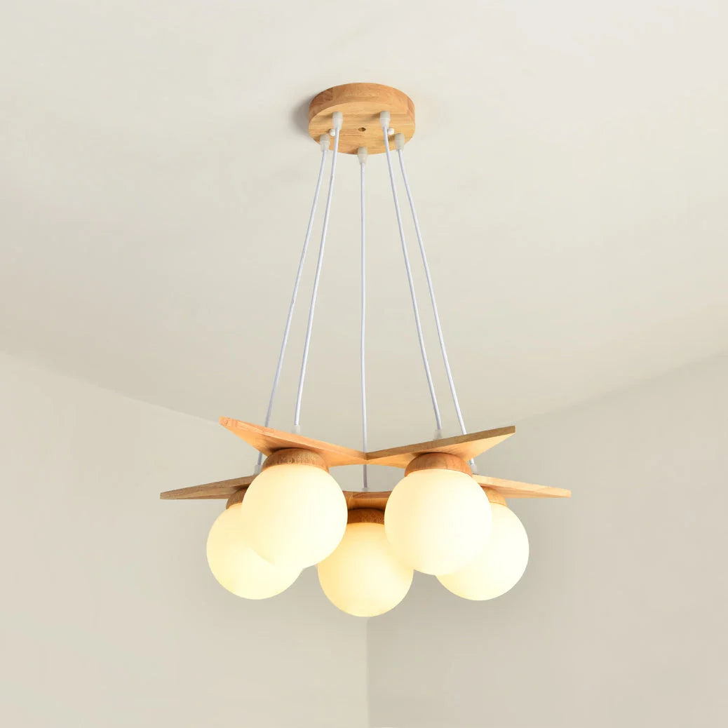 Star Chandelier | Wooden Body & Glass Shade | 25 & 55 cm Diameter