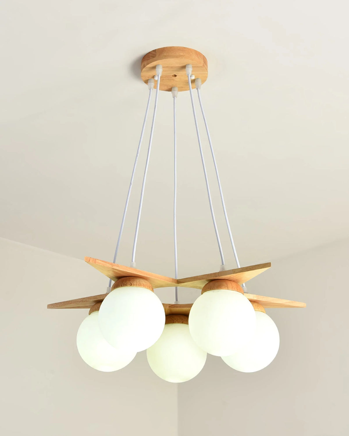 Star Chandelier | Wooden Body & Glass Shade | 25 & 55 cm Diameter