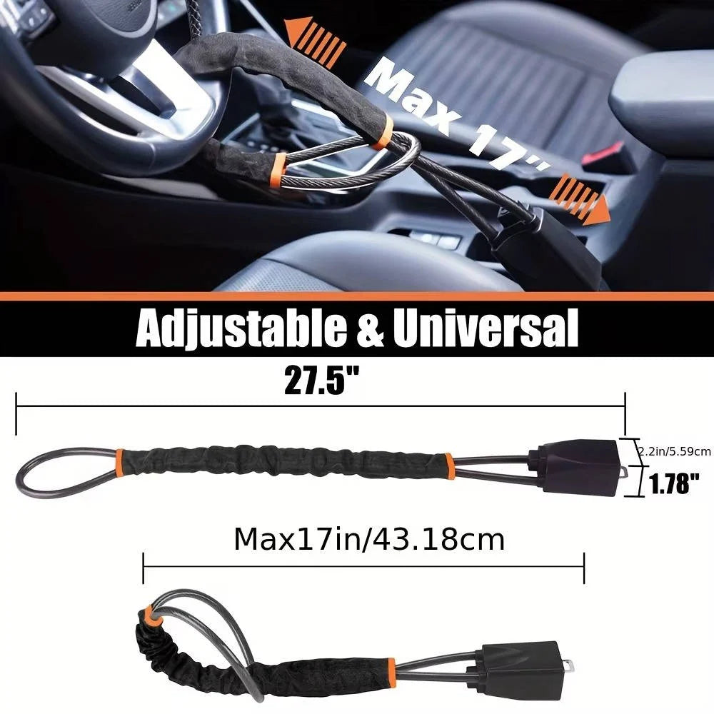 Steering Wheel Lock | Braided Steel Dual-Locking Cable | Includes 3 Keys