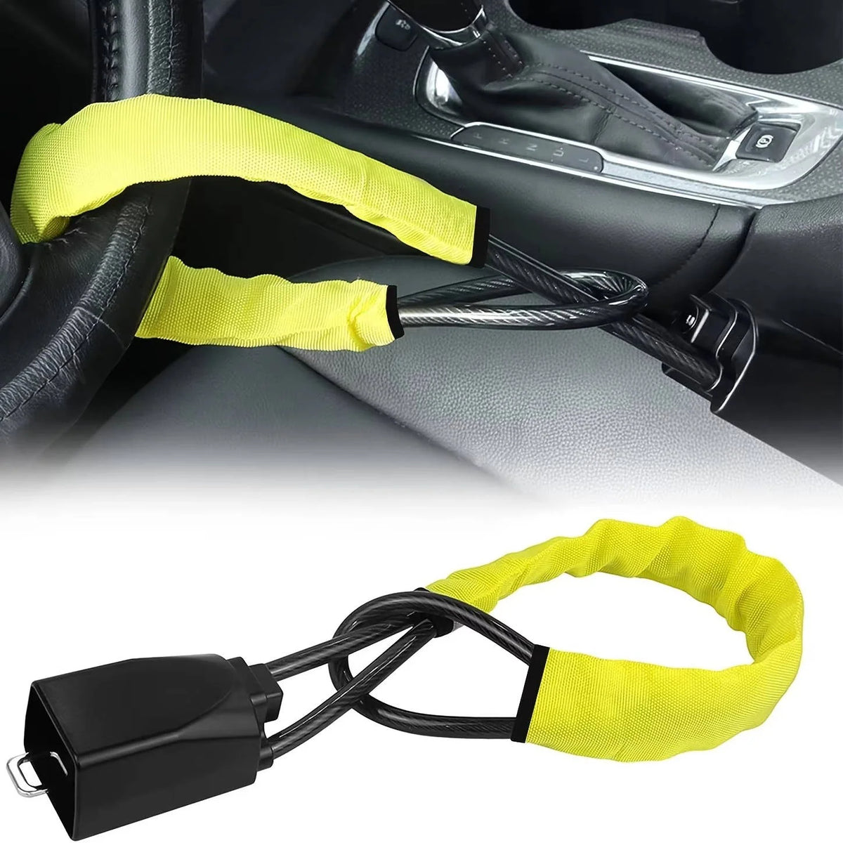 Steering Wheel Lock | Braided Steel Dual-Locking Cable | Includes 3 Keys