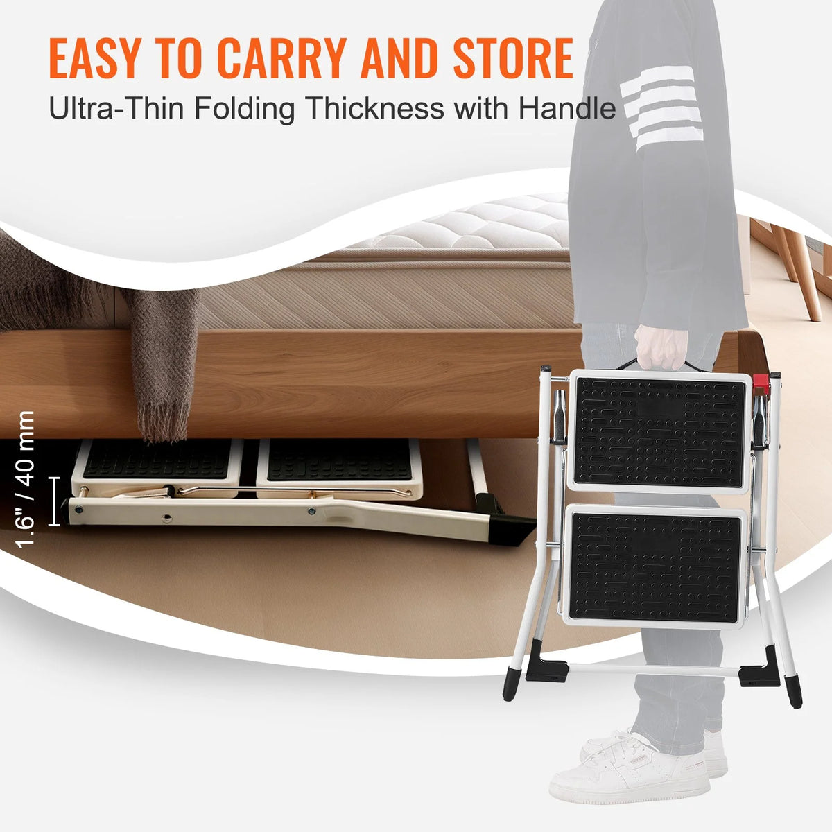 Step Stool | Folding Steel Frame & Non-Slip Steps | 2-Step