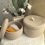 Storage Basket | Jute & Cotton With Lid
