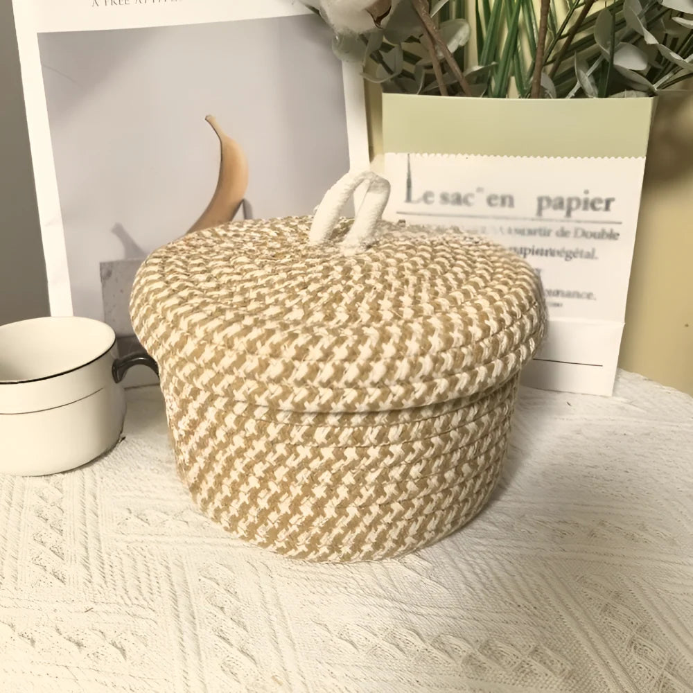 Storage Basket | Jute & Cotton With Lid