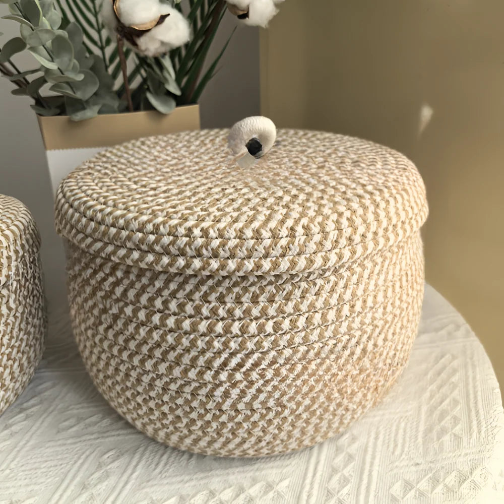 Storage Basket | Jute & Cotton With Lid