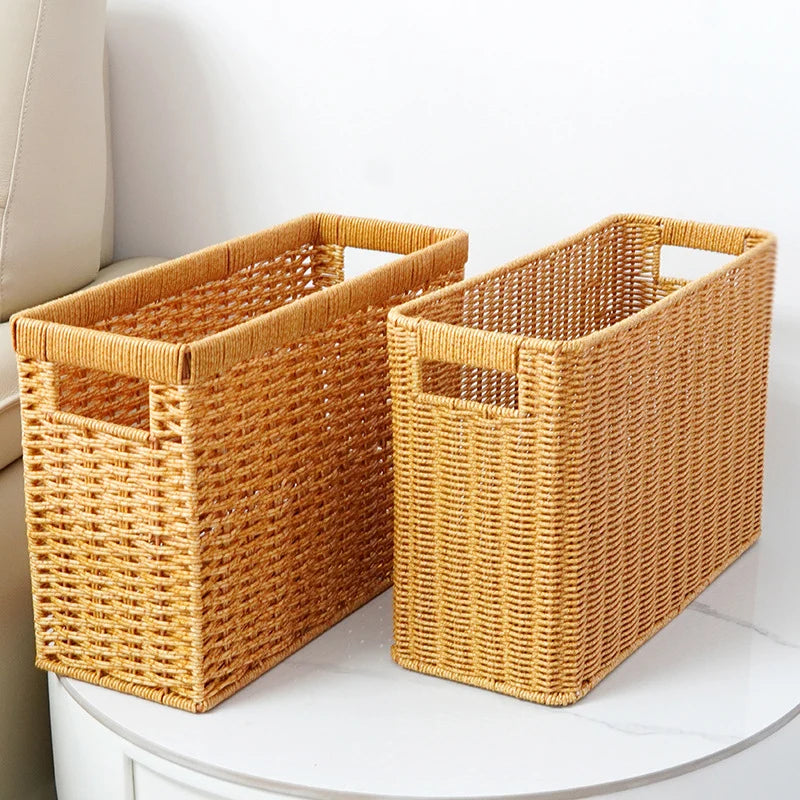 Storage Basket | Natural Handwoven & Built-In Handles | 38 x 15 x 26 cm