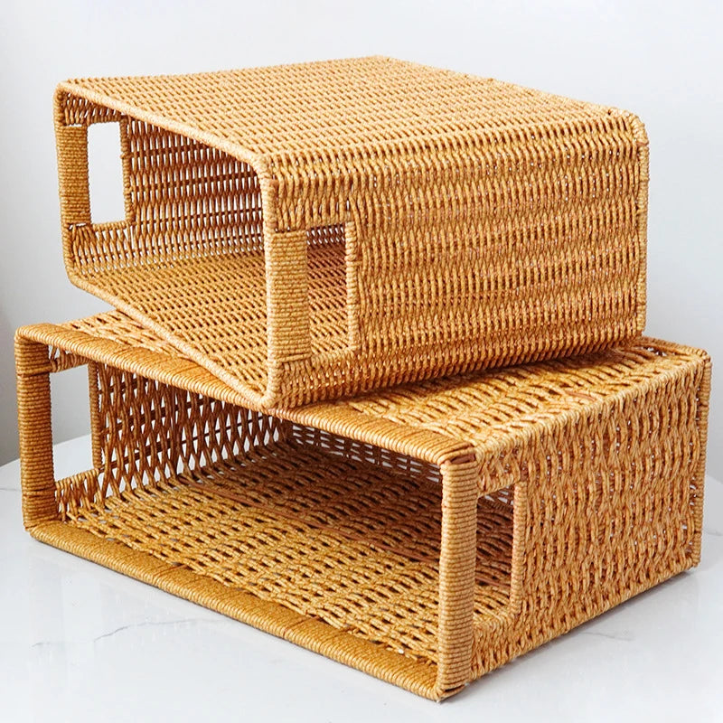 Storage Basket | Natural Handwoven & Built-In Handles | 38 x 15 x 26 cm