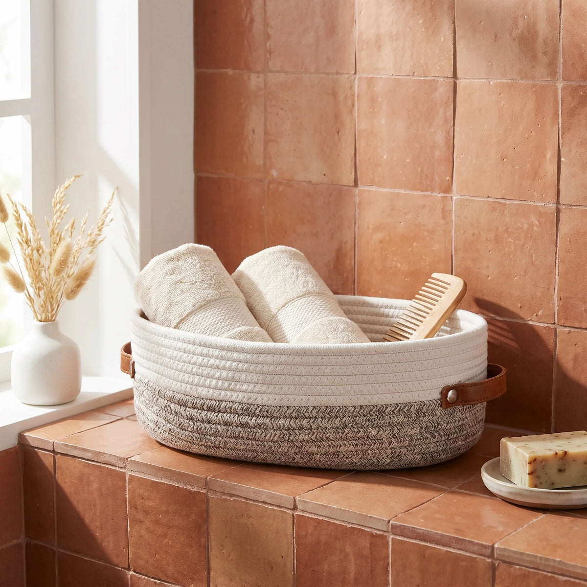 Storage Basket Set | Oval Woven Cotton Rope | Set of 2