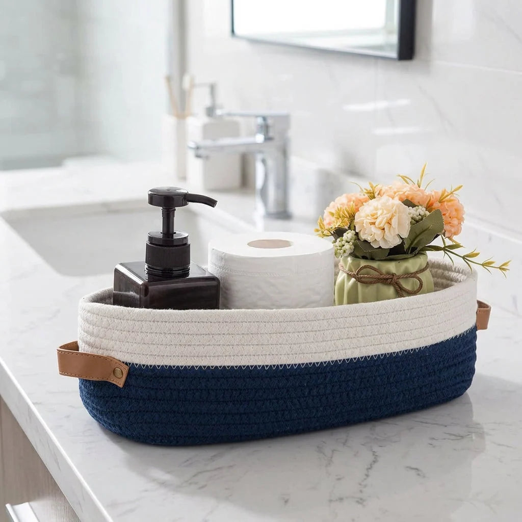 Storage Basket Set | Oval Woven Cotton Rope | Set of 2