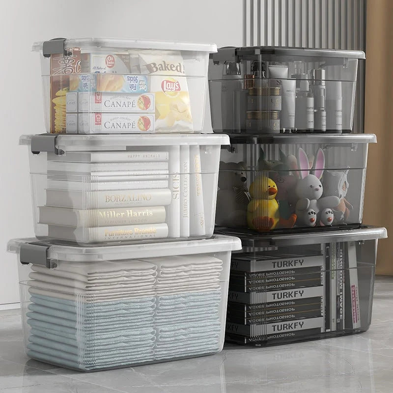 Storage Bin | Secure Latching Lid & Recessed Handle | Stackable Design