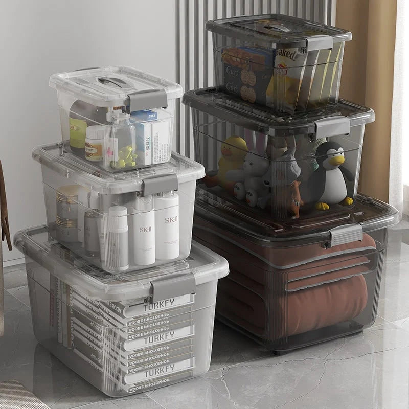 Storage Bin | Secure Latching Lid & Recessed Handle | Stackable Design