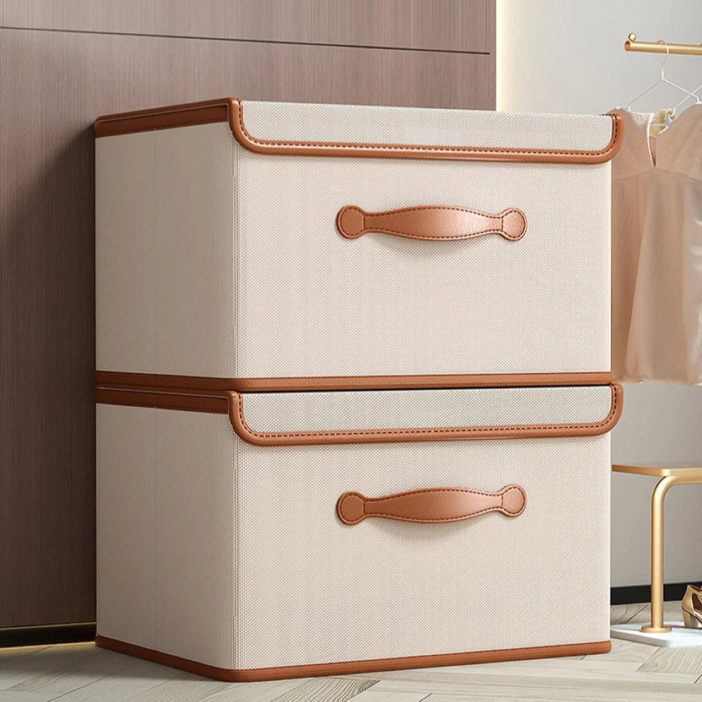 Storage Box | Foldable & Stackable | Leather Handles & Lid
