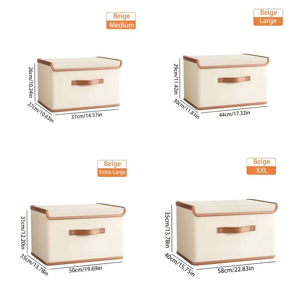 Storage Box | Foldable & Stackable | Leather Handles & Lid