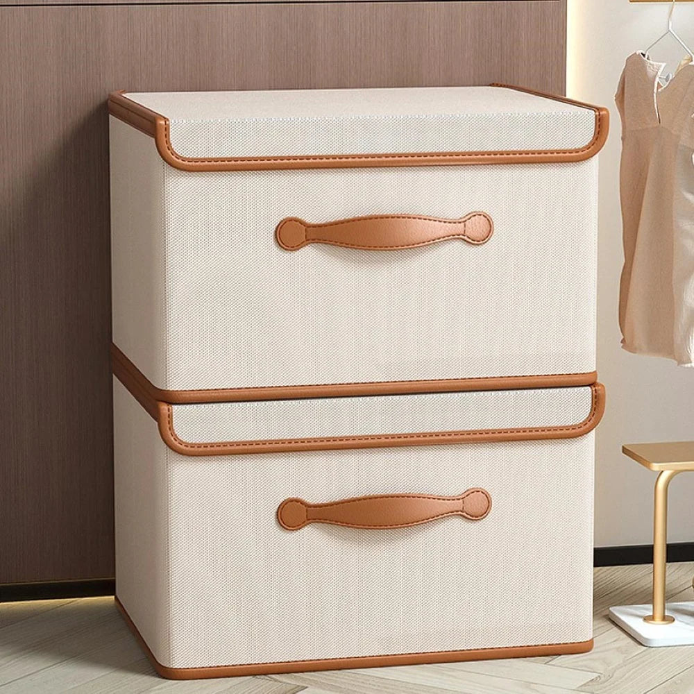 Storage Box | Foldable & Stackable | Leather Handles & Lid