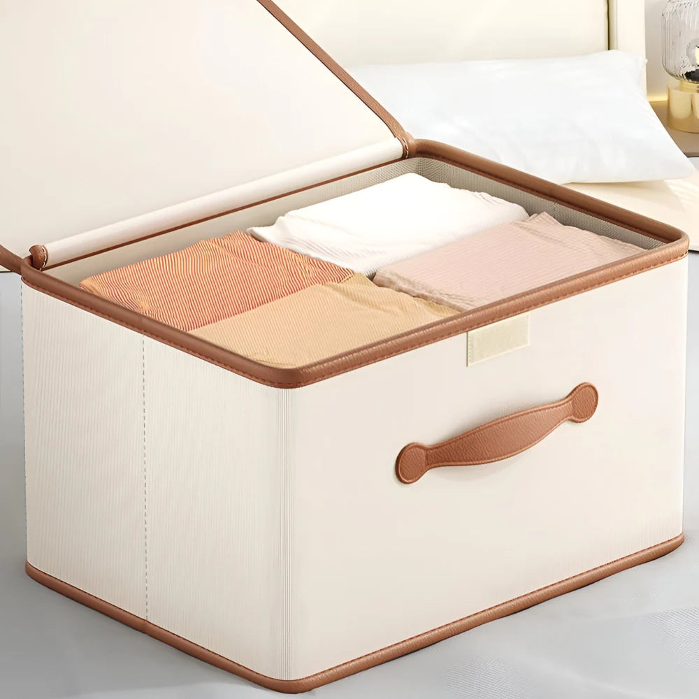 Storage Box | Foldable & Stackable | Leather Handles & Lid