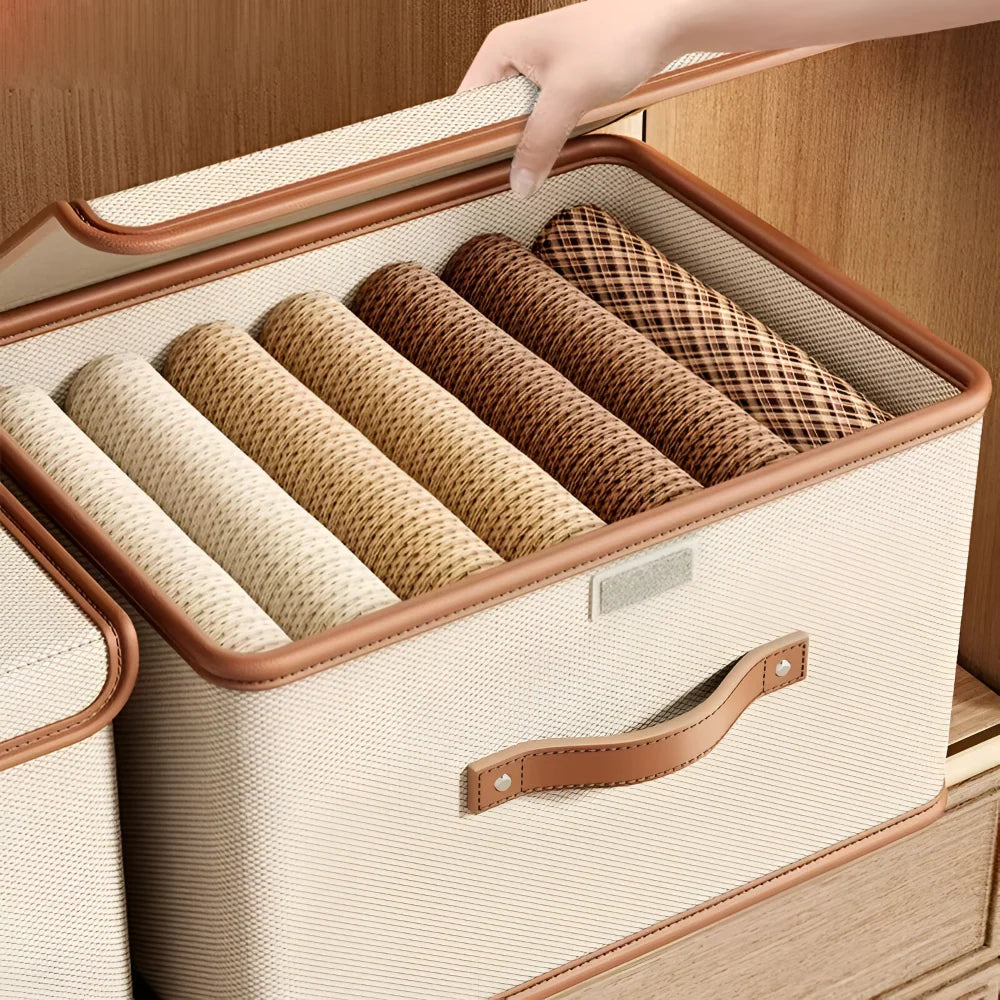 Storage Box | Foldable & Stackable | Leather Handles & Lid