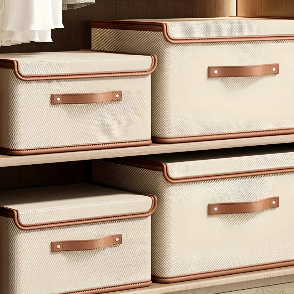 Storage Box | Foldable & Stackable | Leather Handles & Lid
