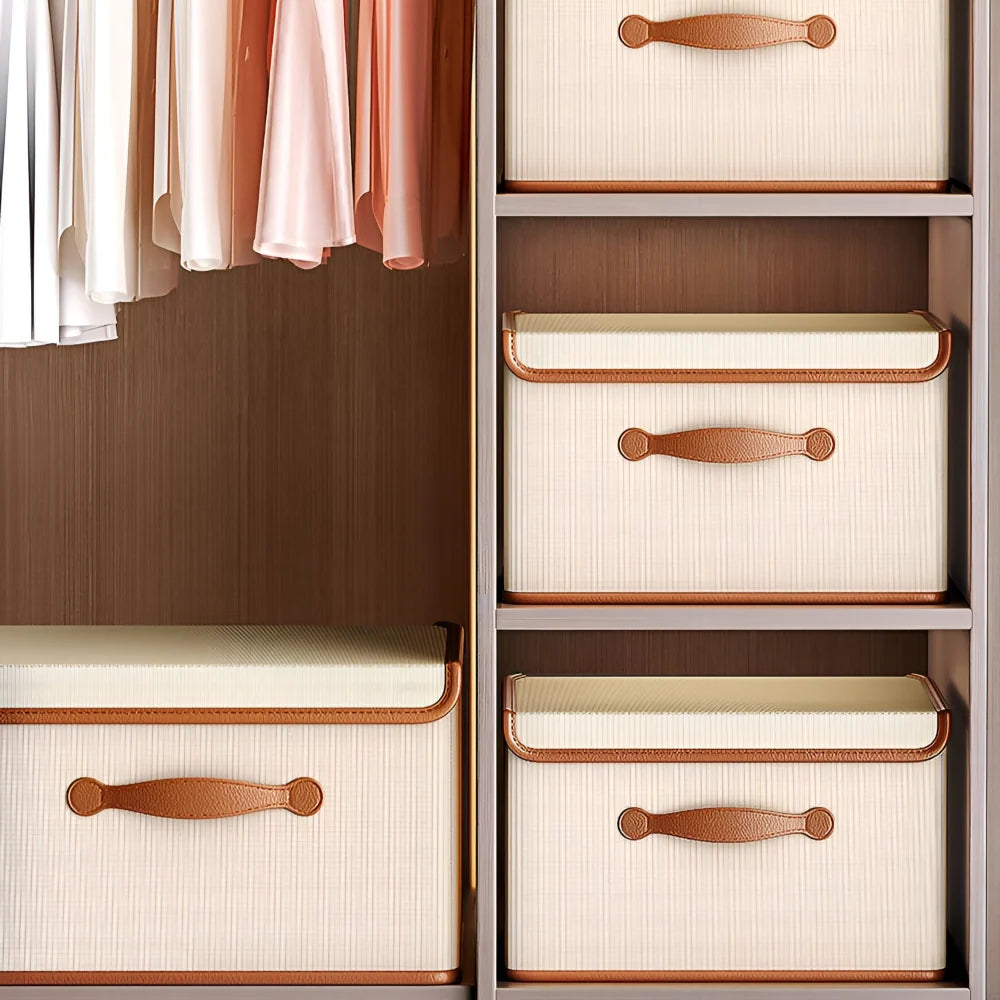 Storage Box | Foldable & Stackable | Leather Handles & Lid