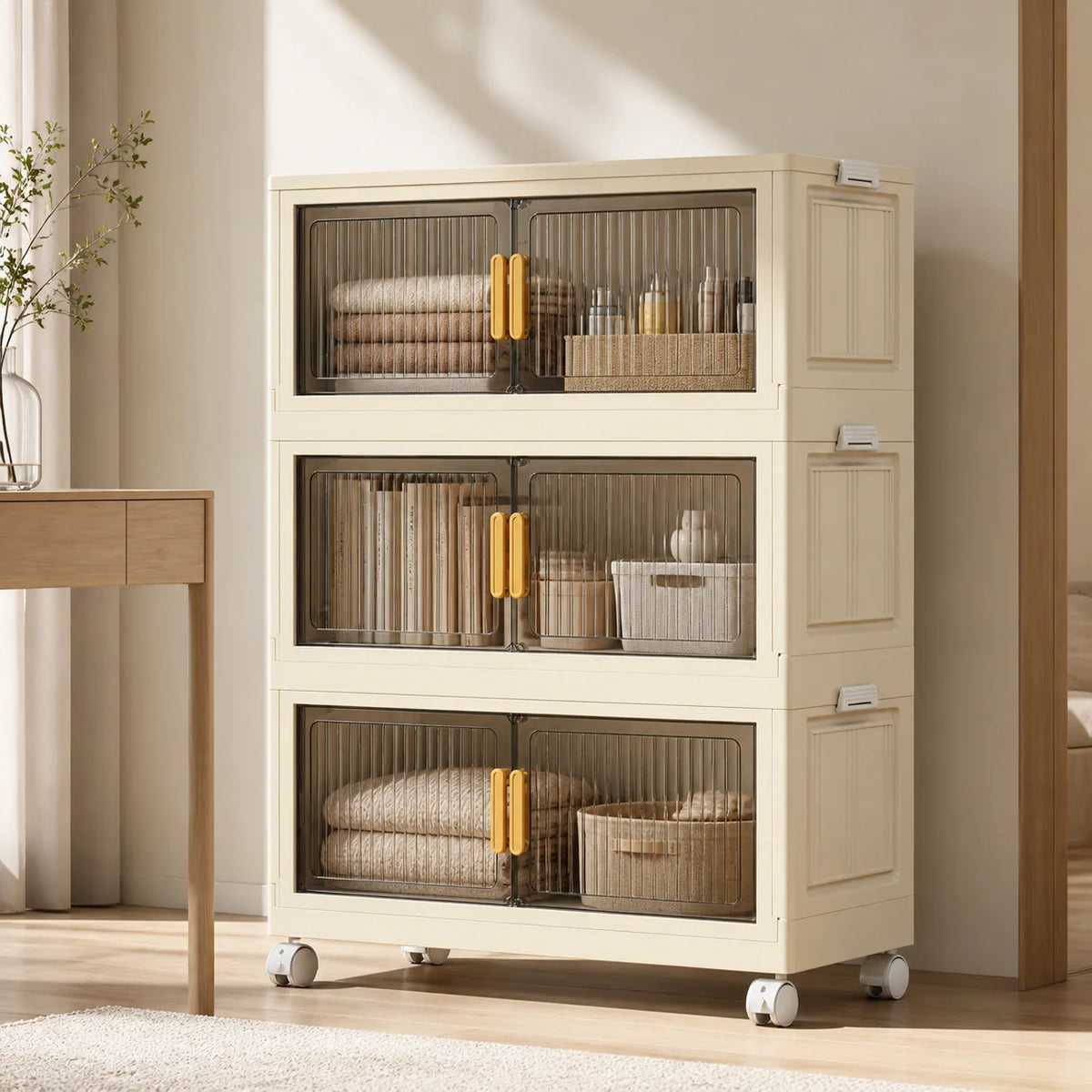 Storage Cabinet | Collapsible & Stackable | Rolling Wheels