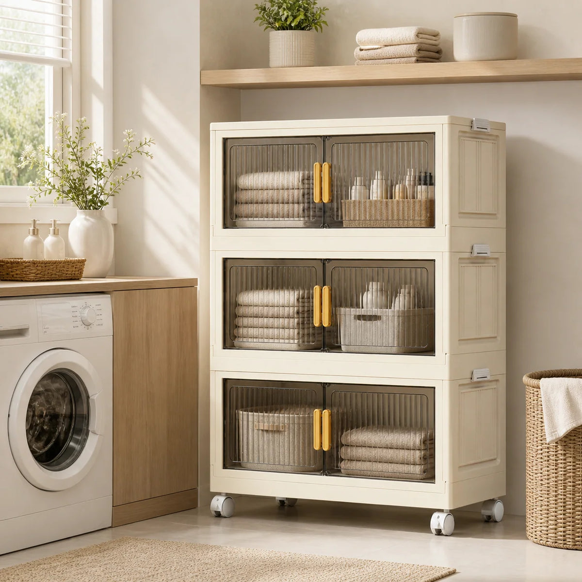 Storage Cabinet | Collapsible & Stackable | Rolling Wheels