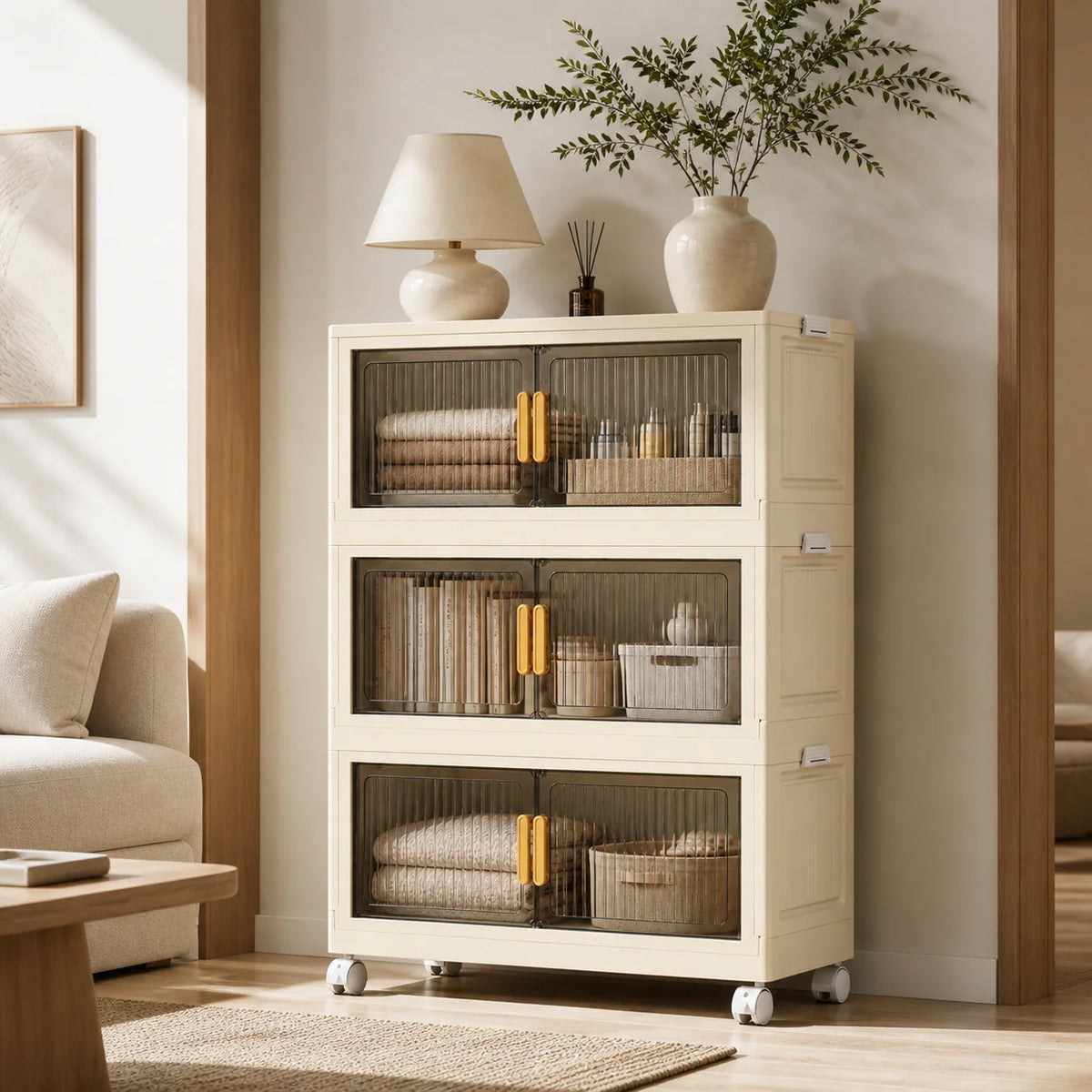 Storage Cabinet | Collapsible & Stackable | Rolling Wheels