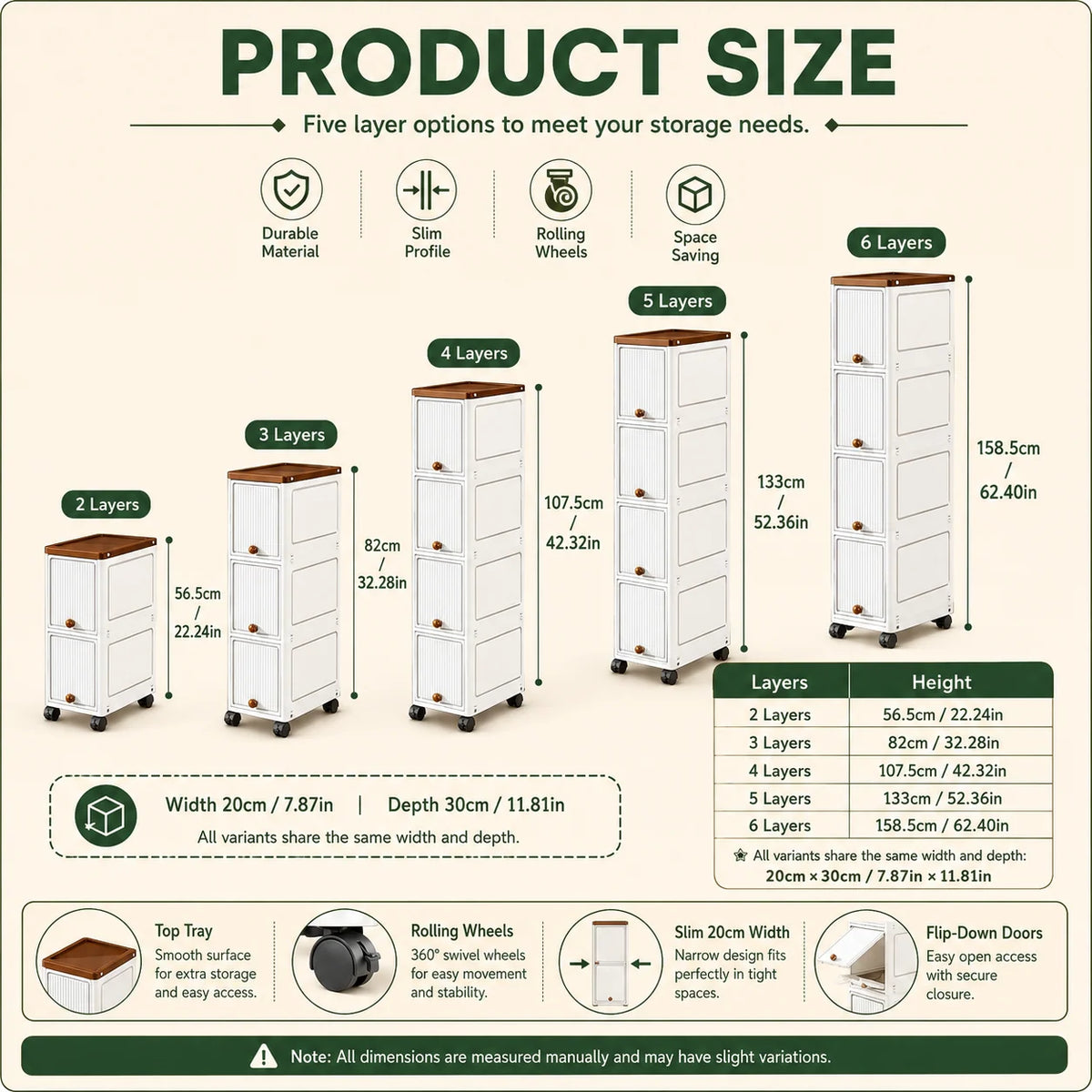 Storage Cart | Slim Rolling Pull-Out | 20 cm Wide