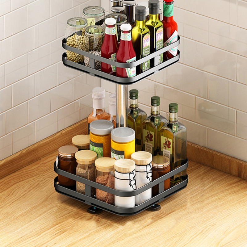 Storage Rack | 360° Rotation & Metal Frame | Adjustable Tiers
