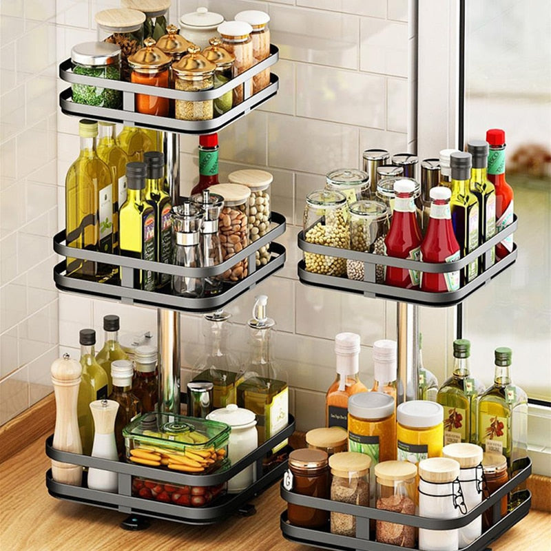 Storage Rack | 360° Rotation & Metal Frame | Adjustable Tiers
