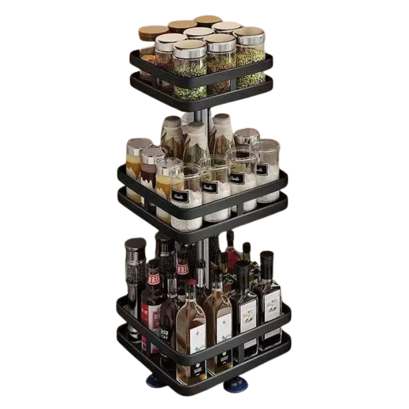 Storage Rack | 360° Rotation & Metal Frame | Adjustable Tiers