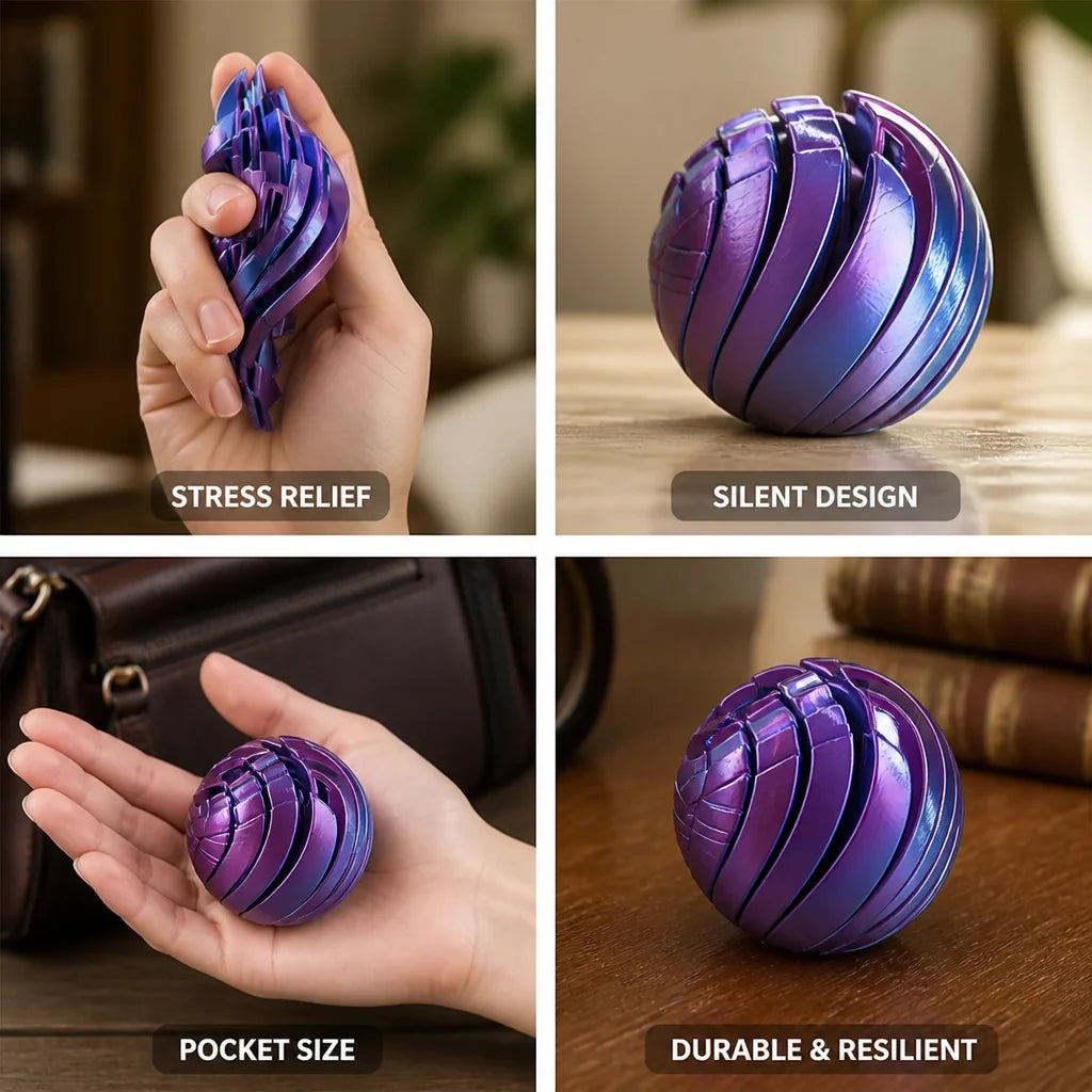 Stress Ball | Spiral Textured Silent Silicone | Diameter 5.4/7.4 cm