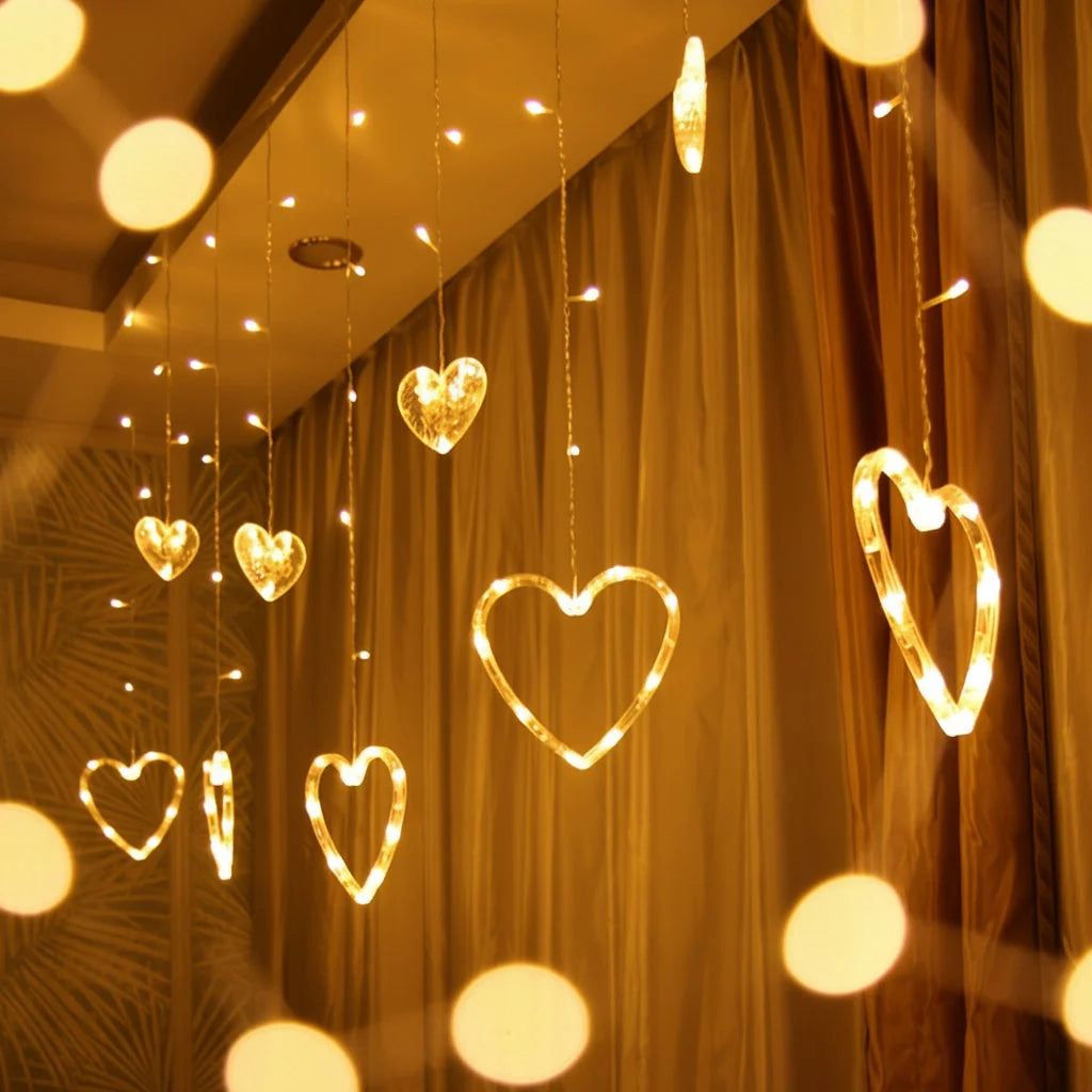 String Lights | Heart-Shaped Warm-White LEDs & Battery-Powered