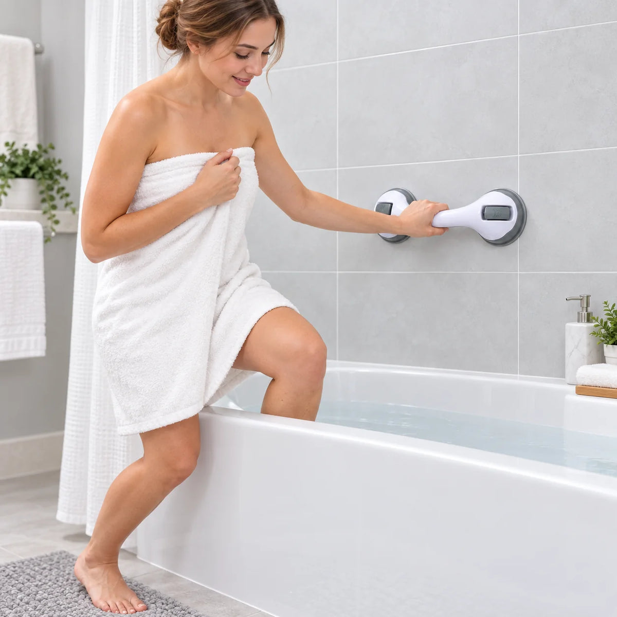 Suction Grab Bar | Ergonomic Non-Slip & Tool-Free Mount