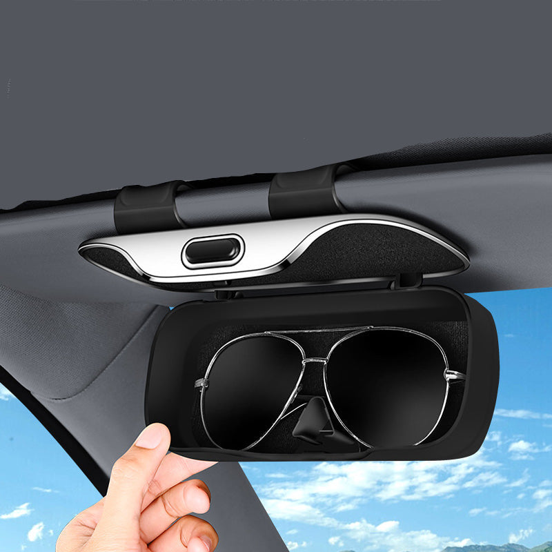 Sunglasses Case | Sun Visor Clip & One-Hand Opening | Microfiber Lined