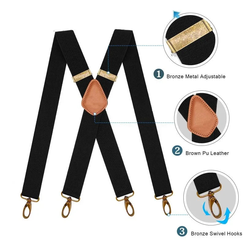 Suspenders | X-Back Adjustable & Lightweight | 4 Removable Clips