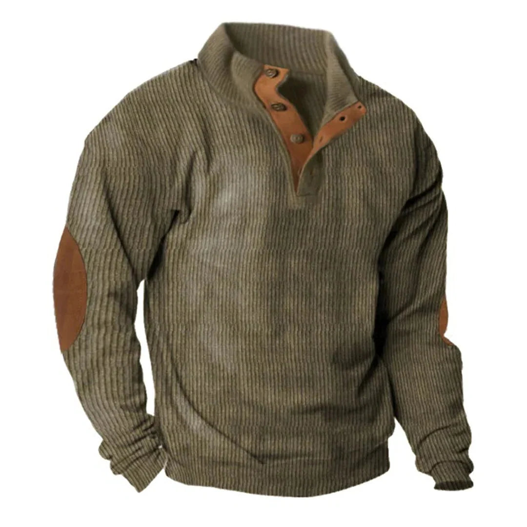 Sweater | Corduroy Stand-Up Collar & Button Front