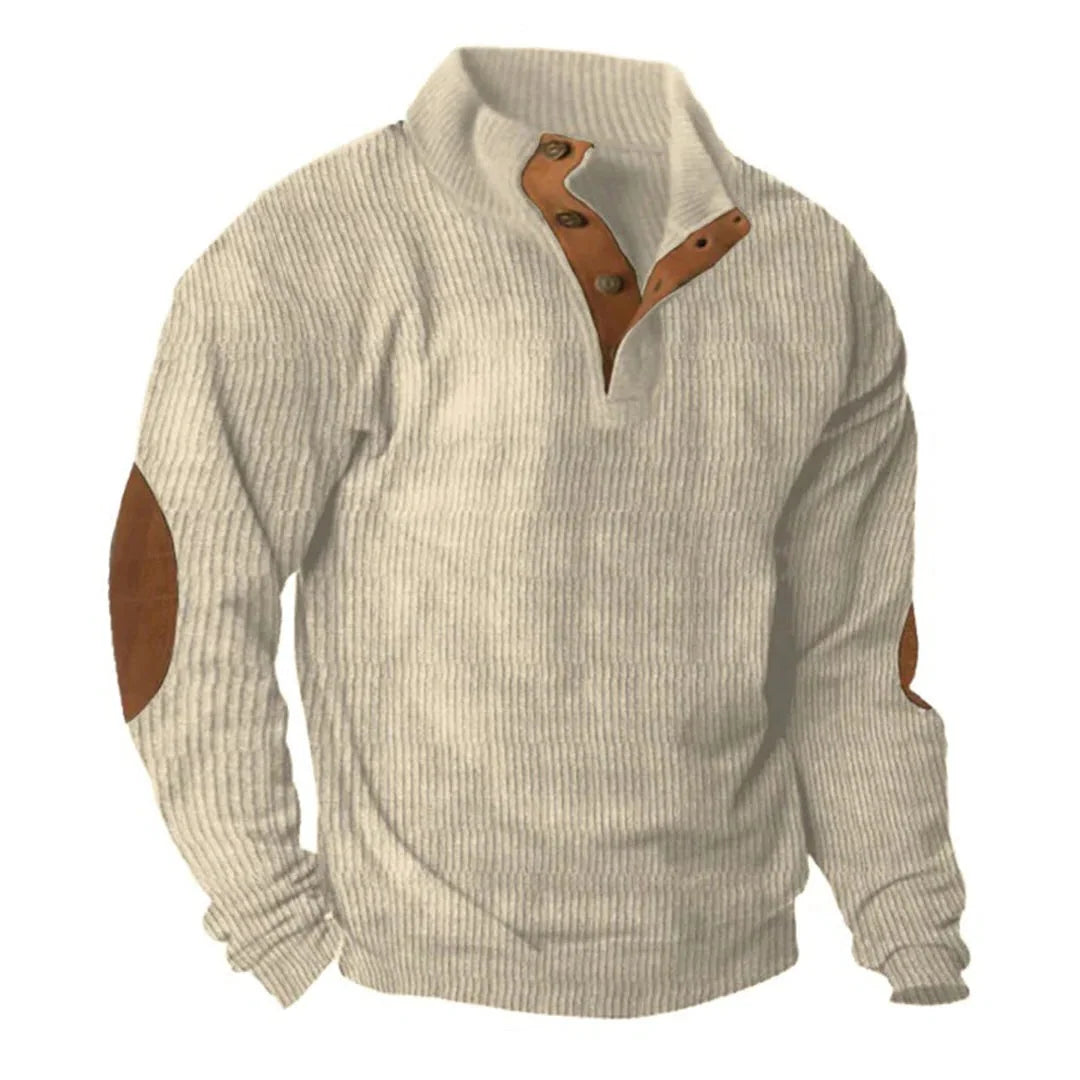 Sweater | Corduroy Stand-Up Collar & Button Front