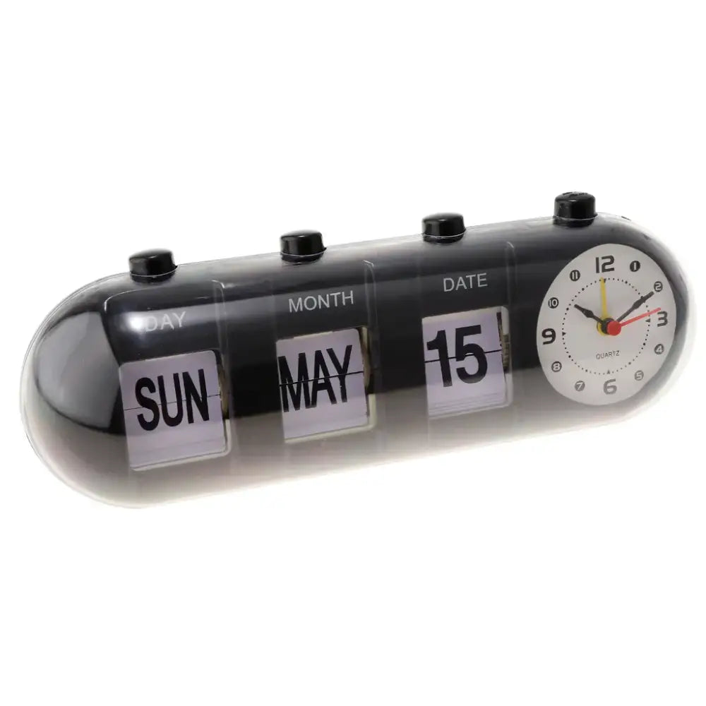 Table Clock | Mechanical Calendar & Quartz Analog | 26.5 × 9 × 10 cm