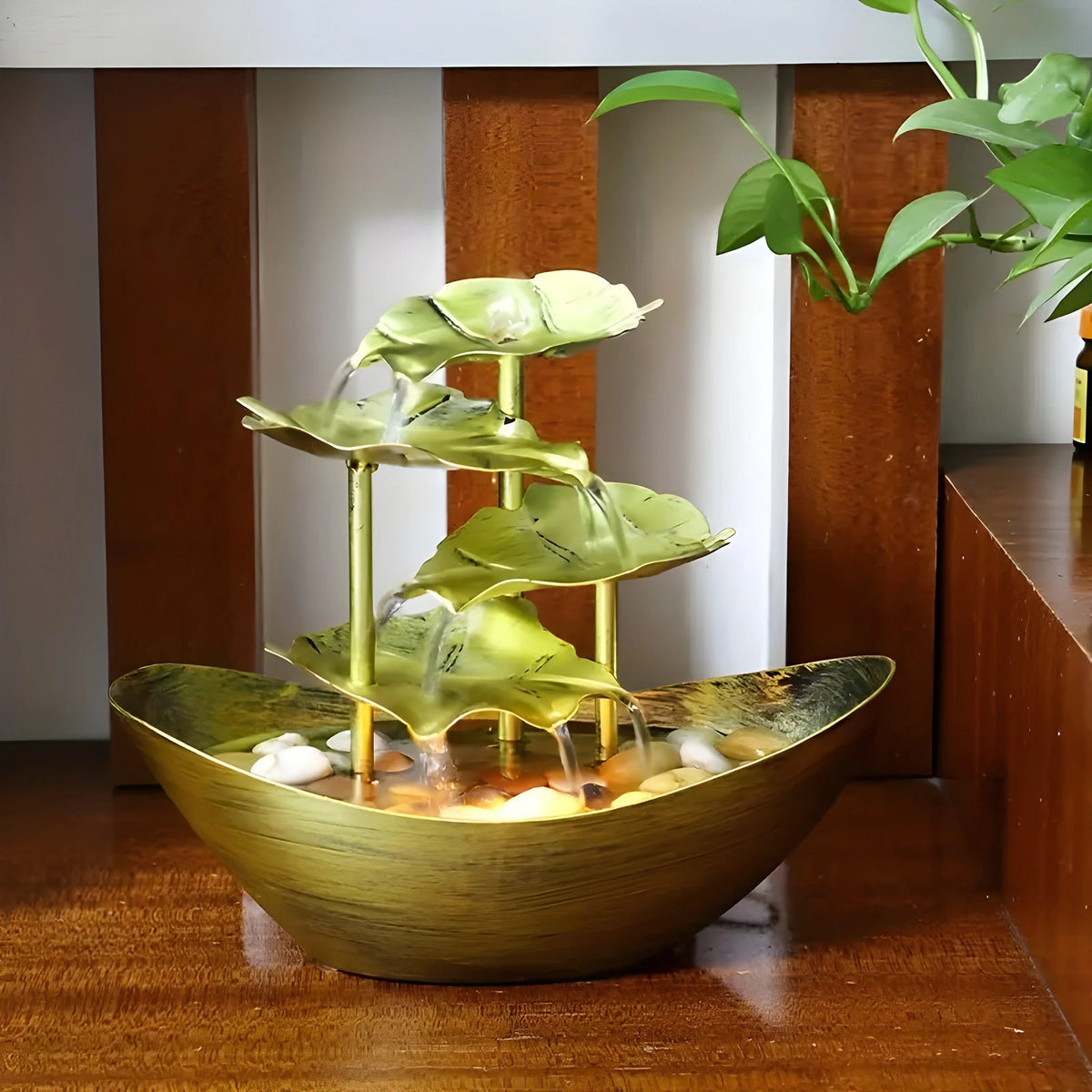 Table Fountain | Iron Leaf Design & LED Light