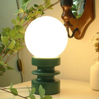 Table Lamp | Bauhaus White Glass Globe & Colorful Base | Compact