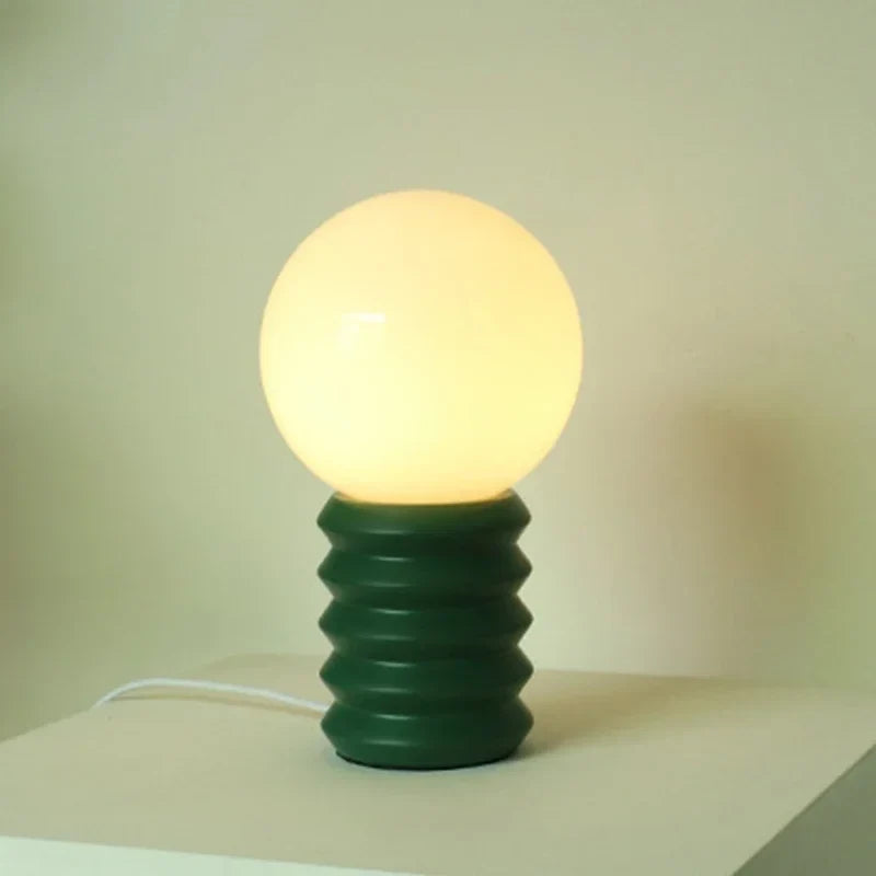 Table Lamp | Bauhaus White Glass Globe & Colorful Base | Compact