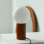 Table Lamp | Bauhaus White Glass Globe & Colorful Base | Compact